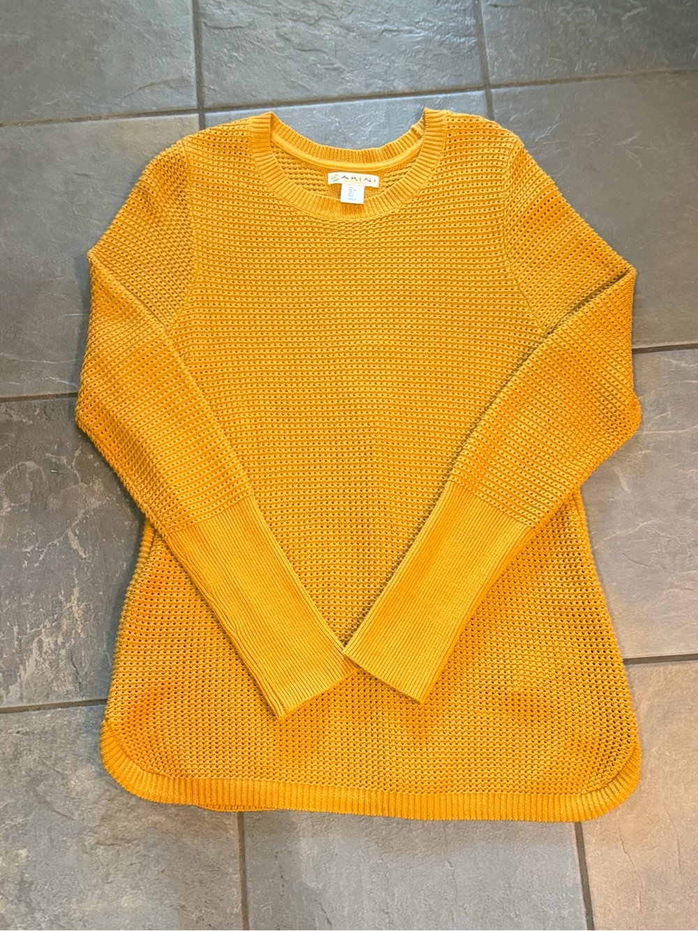 Eileen Fisher Golden Yellow Open-Weave Crewneck Sweater